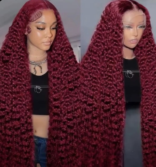 Burgundy Curly 100% human hair wig